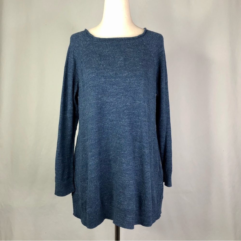 Pure Jill J. Jill speckled blue lightweight sweater pockets